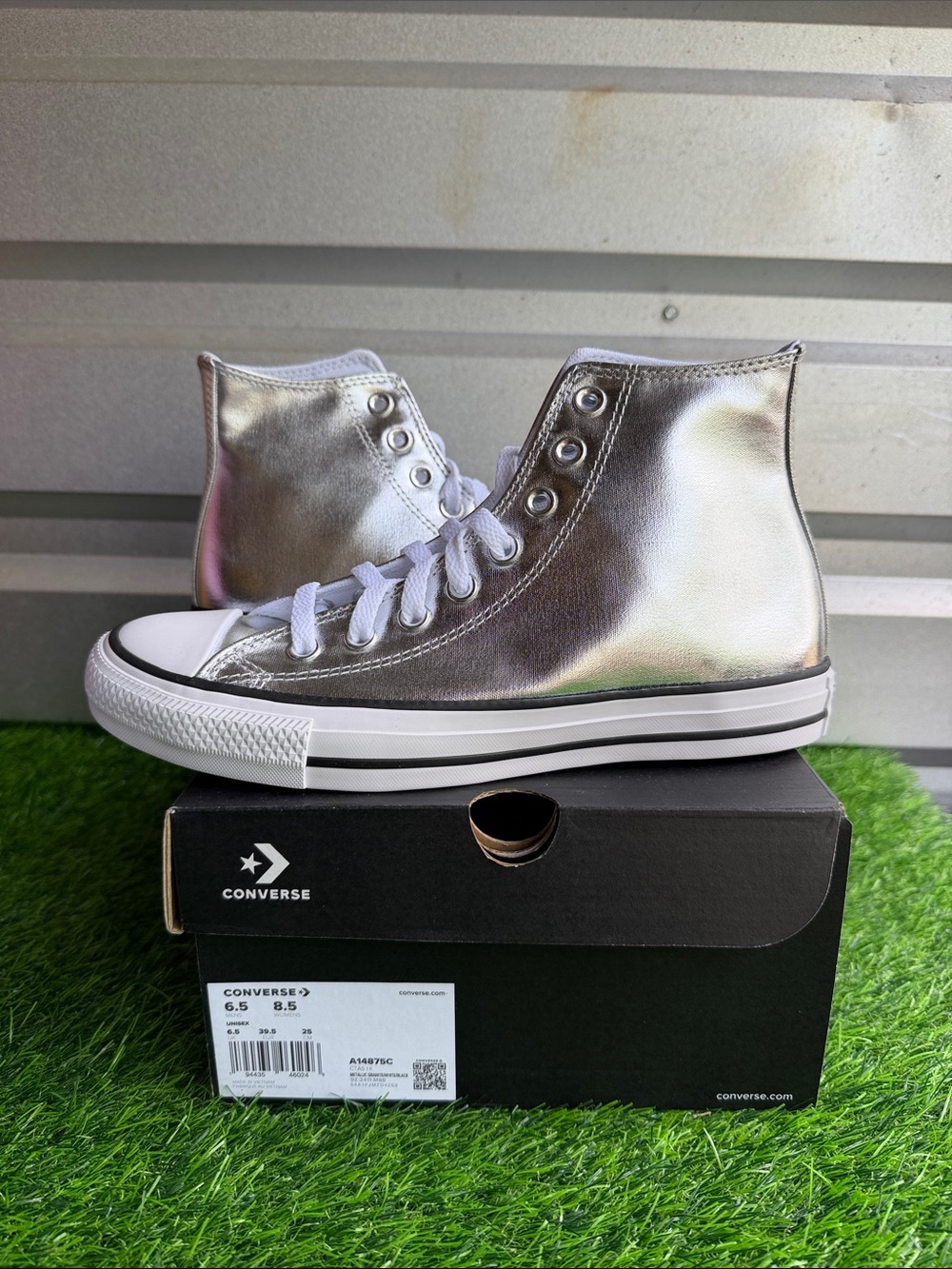 Converse Silver Metallic High Top Sneakers